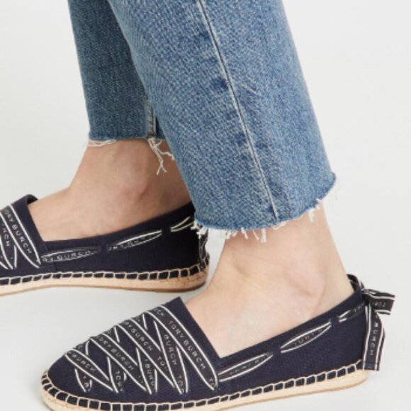 NWT! NEW! Tory Burch Ribbon Canvas Espadrilles -Perfect Navy limited size - Picture 9 of 10